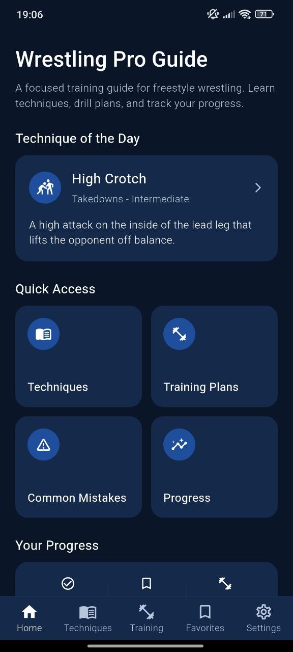 Wrestling Pro Guide home screen