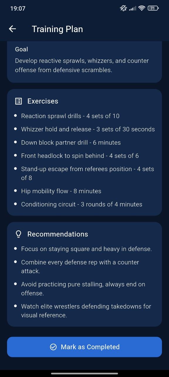 Training plans screen