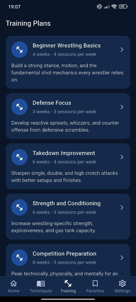 Training plan details screen